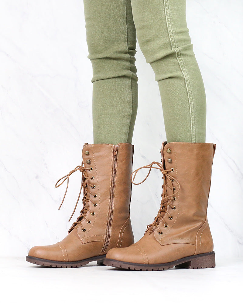 Lace Up Combat Boots in Tan