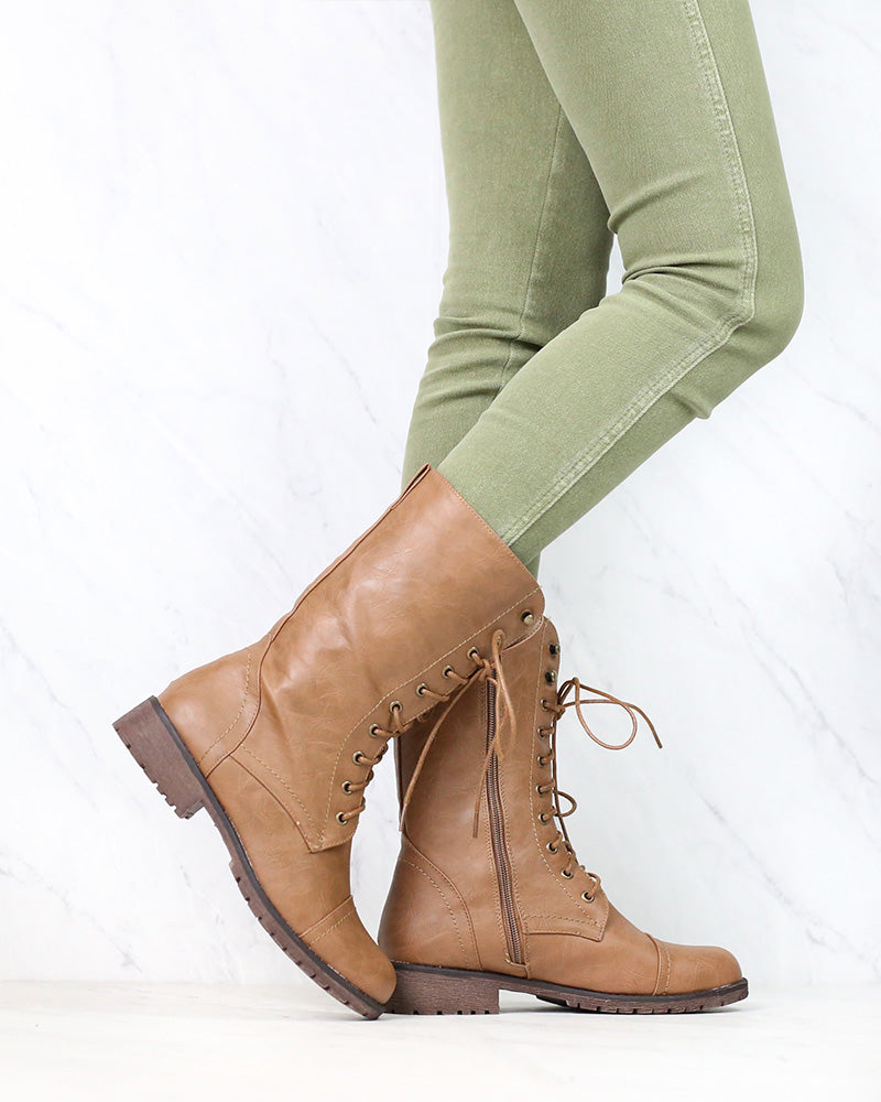 Lace Up Combat Boots in Tan