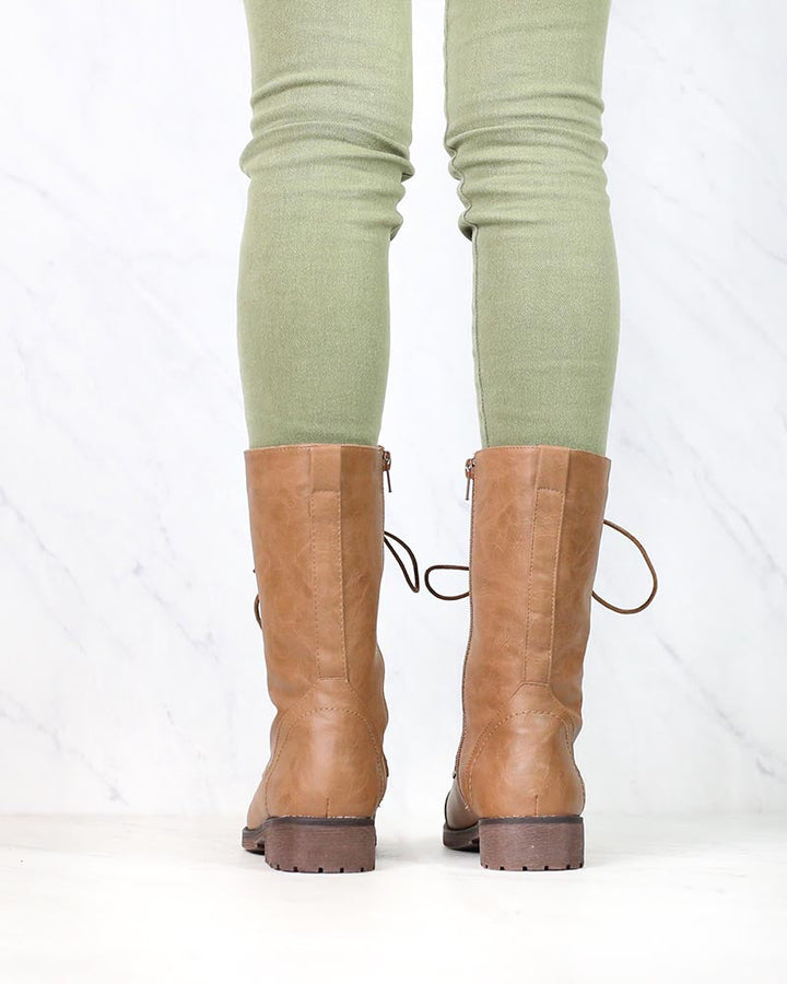 Lace Up Combat Boots in Tan