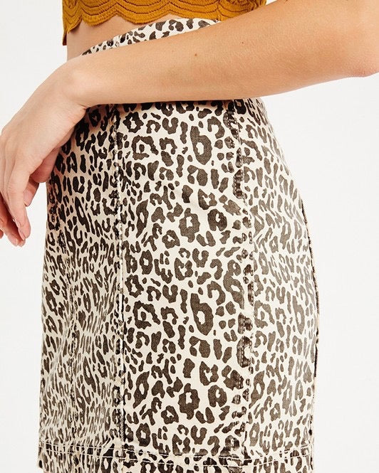 Leopard Print Bodycon Denim Skirt