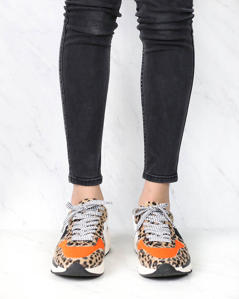 Loyal Leopard Print Platform Sneakers in Orange Leopard