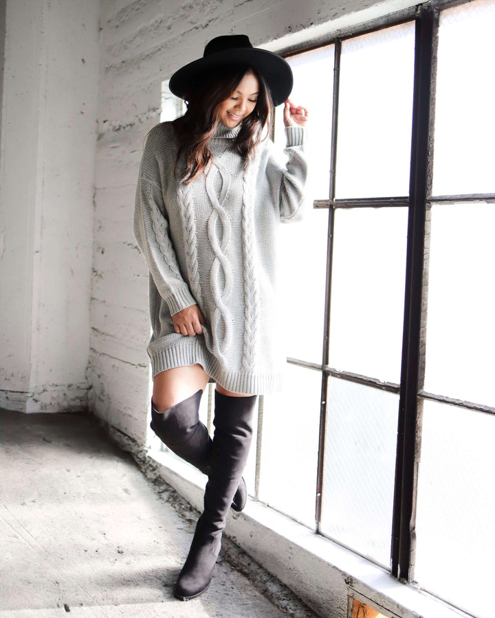 Final Sale - MINKPINK - Janine Cable Knit Jumper Dress - Grey Marle