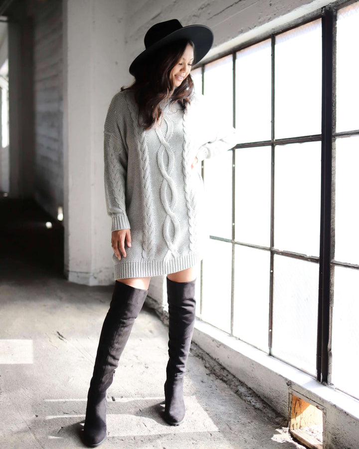 Final Sale - MINKPINK - Janine Cable Knit Jumper Dress - Grey Marle