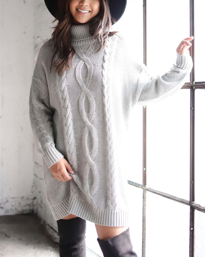 Final Sale - MINKPINK - Janine Cable Knit Jumper Dress - Grey Marle