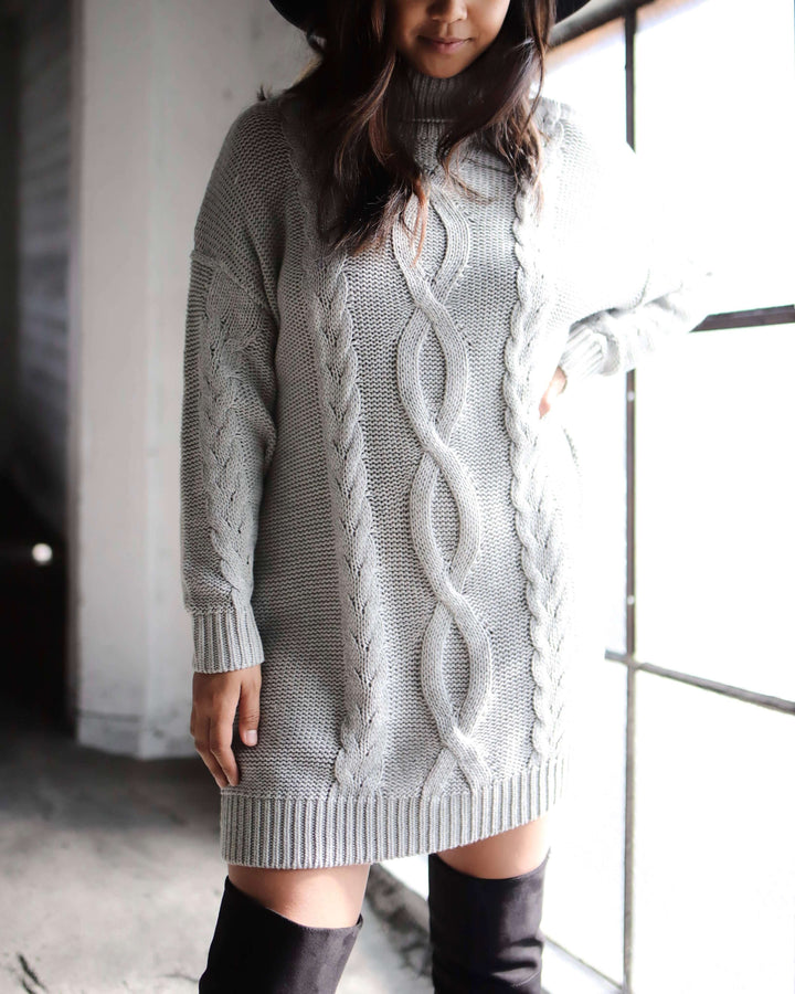 Final Sale - MINKPINK - Janine Cable Knit Jumper Dress - Grey Marle