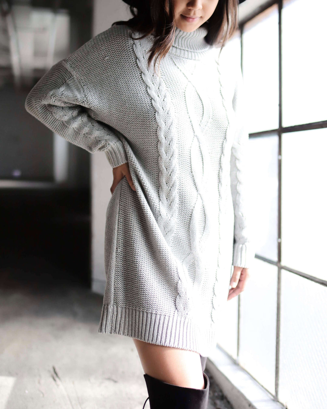 Final Sale - MINKPINK - Janine Cable Knit Jumper Dress - Grey Marle