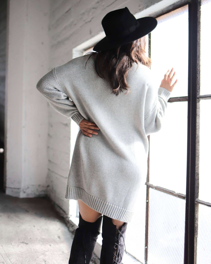 Final Sale - MINKPINK - Janine Cable Knit Jumper Dress - Grey Marle