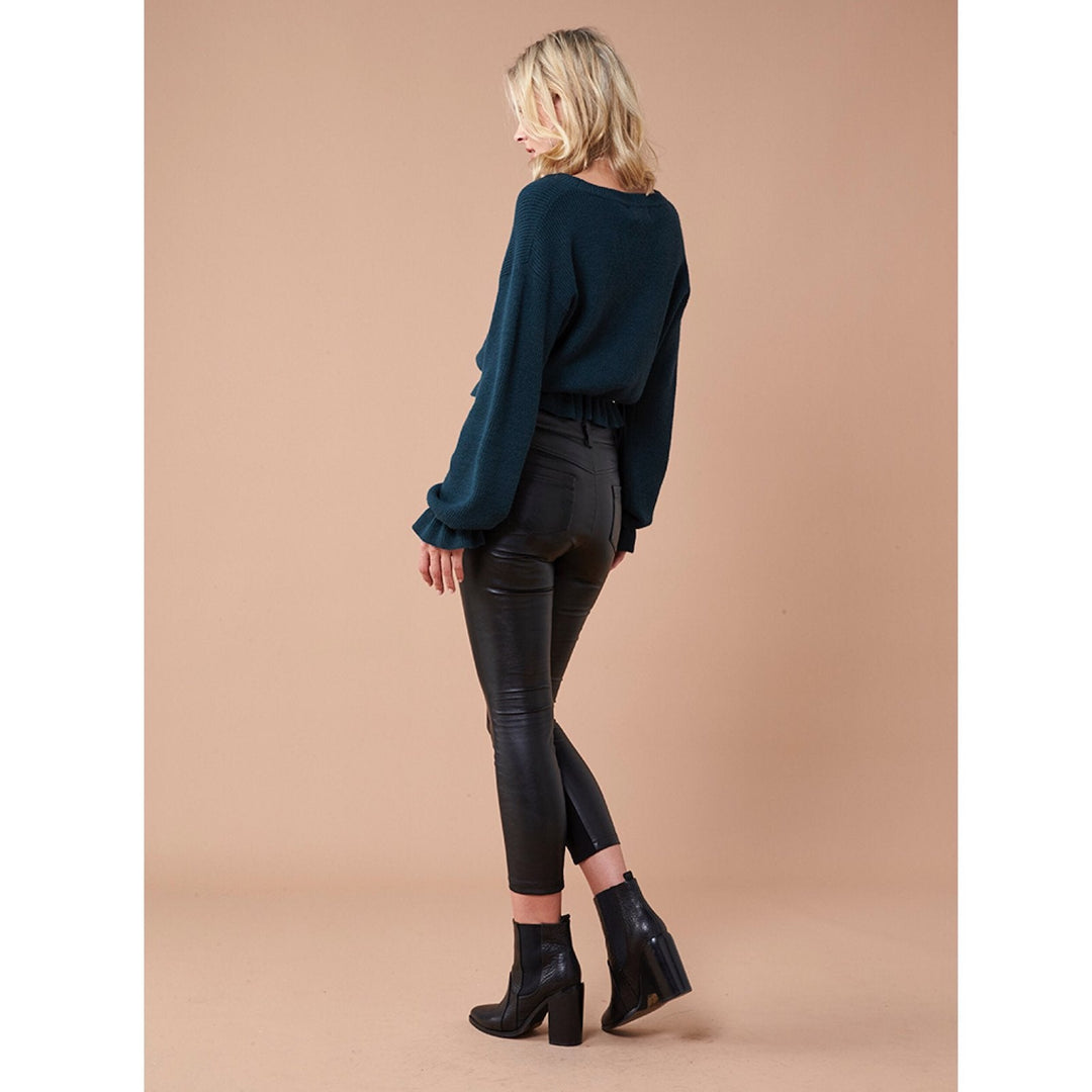 Final Sale - MINKPINK - Maddie Frilly Hem Knit Cropped Sweater - Emerald