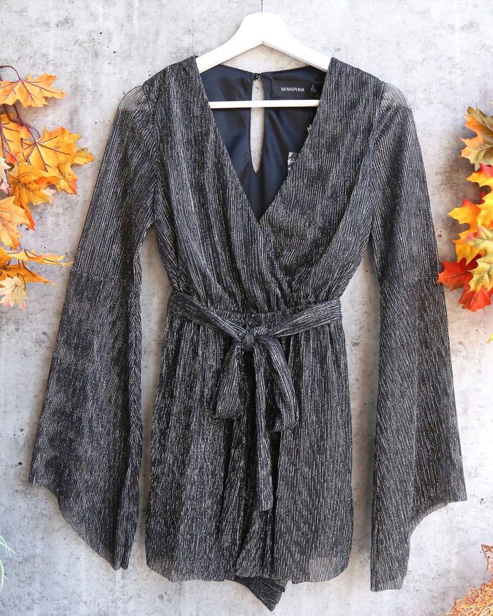 Final Sale - MINKPINK - Women's Glistening Pleat Playsuit - Black