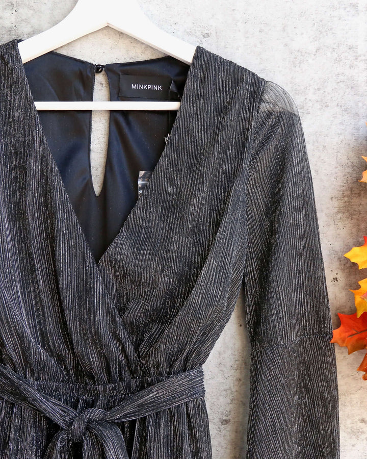 Final Sale - MINKPINK - Women's Glistening Pleat Playsuit - Black