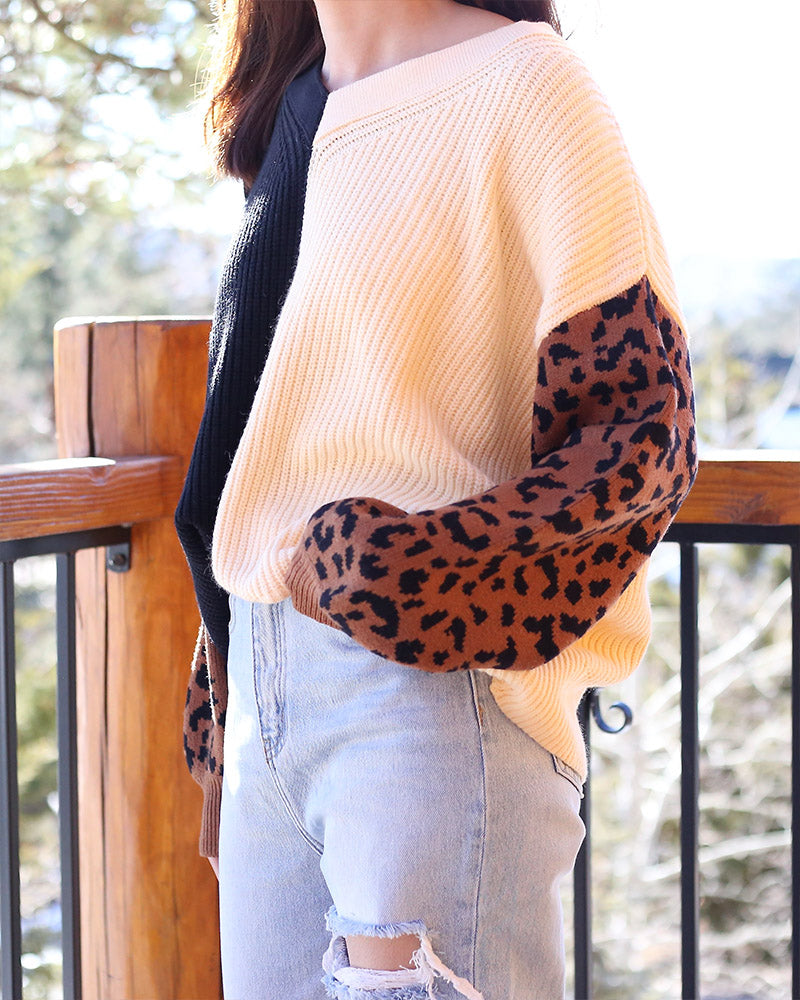 Melissa Multi Striped Color Block Animal Print Sweater