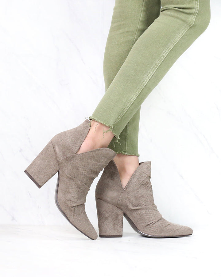 Miracle Miles - Kendell Pointed Toe Bootie in Snakeskin Grey