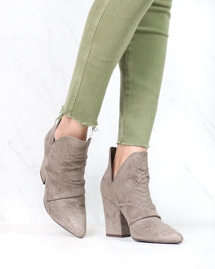 Miracle Miles - Kendell Pointed Toe Bootie in Snakeskin Grey