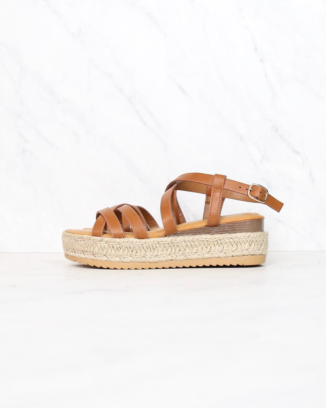 Multi Bands Crossed-Strap Espadrille Platform Sandal with Ankle Strap in Tan motivate-04 tan