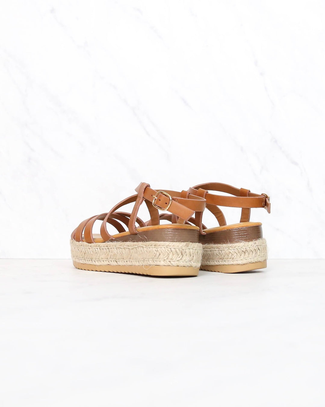 Multi Bands Crossed-Strap Espadrille Platform Sandal with Ankle Strap in Tan motivate-04 tan