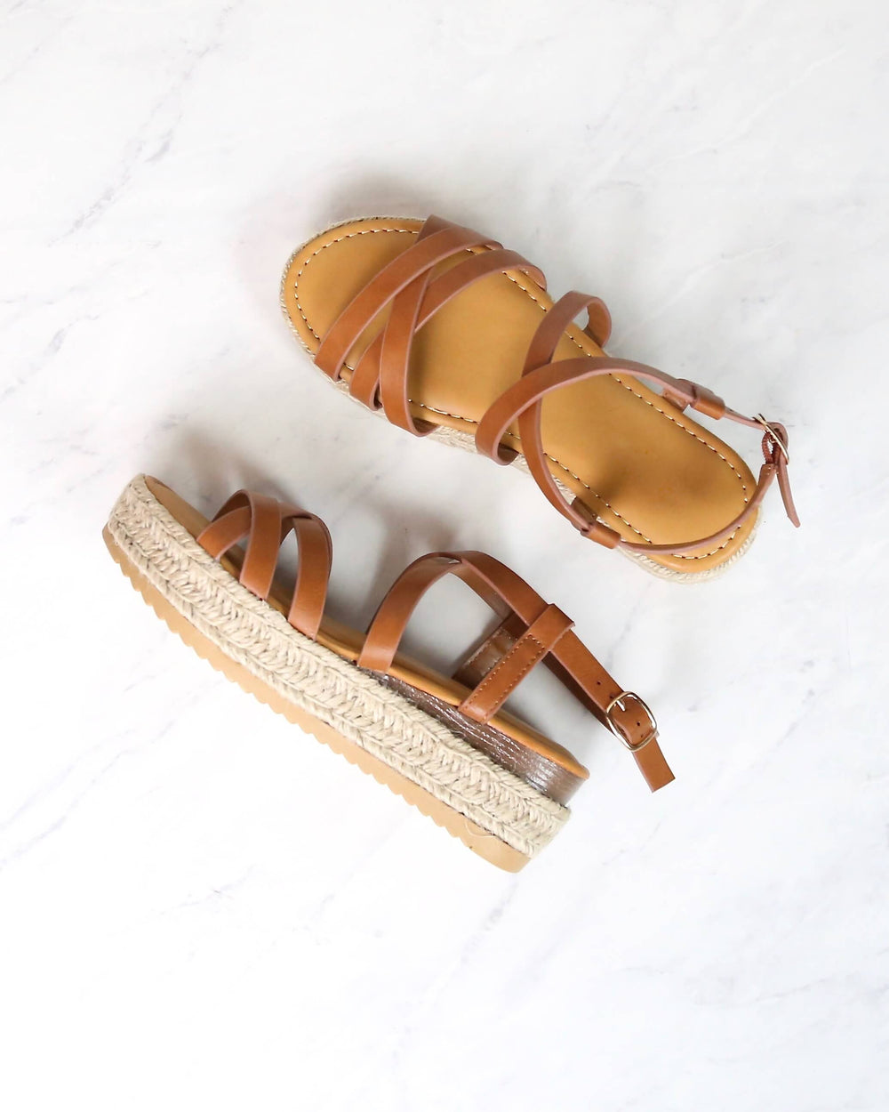 Multi Bands Crossed-Strap Espadrille Platform Sandal with Ankle Strap in Tan motivate-04 tan