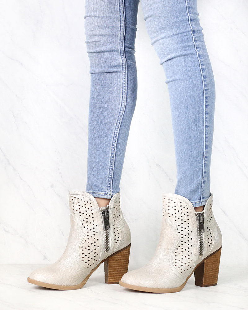 Not Rated - Gretchen Laser Cut Ankle Bootie in Cream