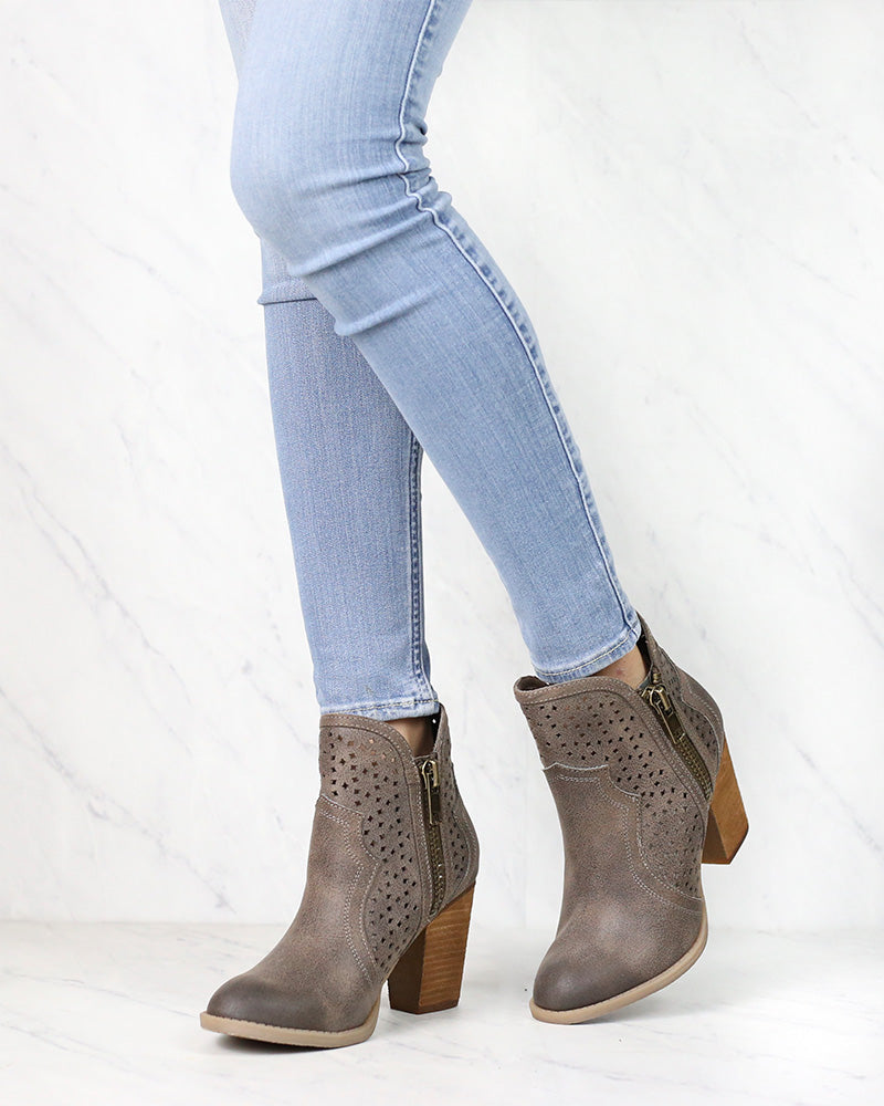 Not Rated - Gretchen Laser Cut Ankle Bootie in Taupe