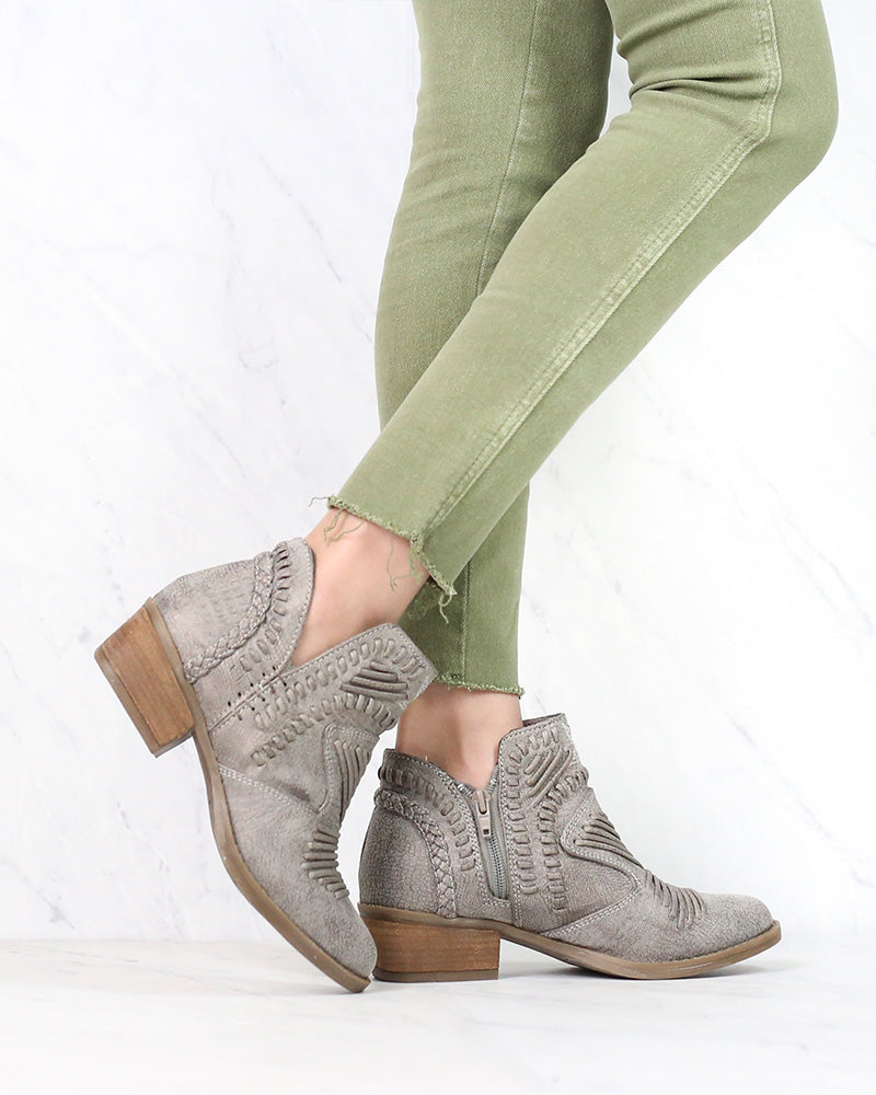 Not Rated - Women's Grey Nosara Faux Leather with Weave and Braiding Details Ankle Bootie