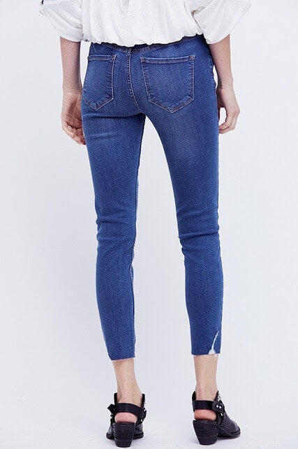 Free People - Shark Bite Raw-Hem Ripped Crop Skinny Jeans in Blue Sh/Blue