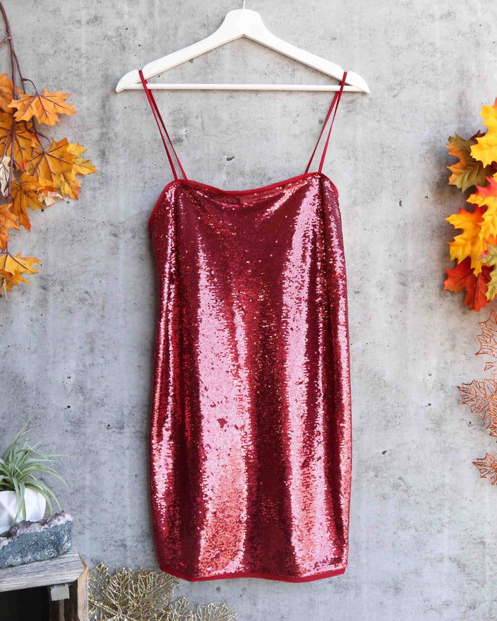 Free People - Time To Shine Sequin Mini Slip Dress in Canyon Red
