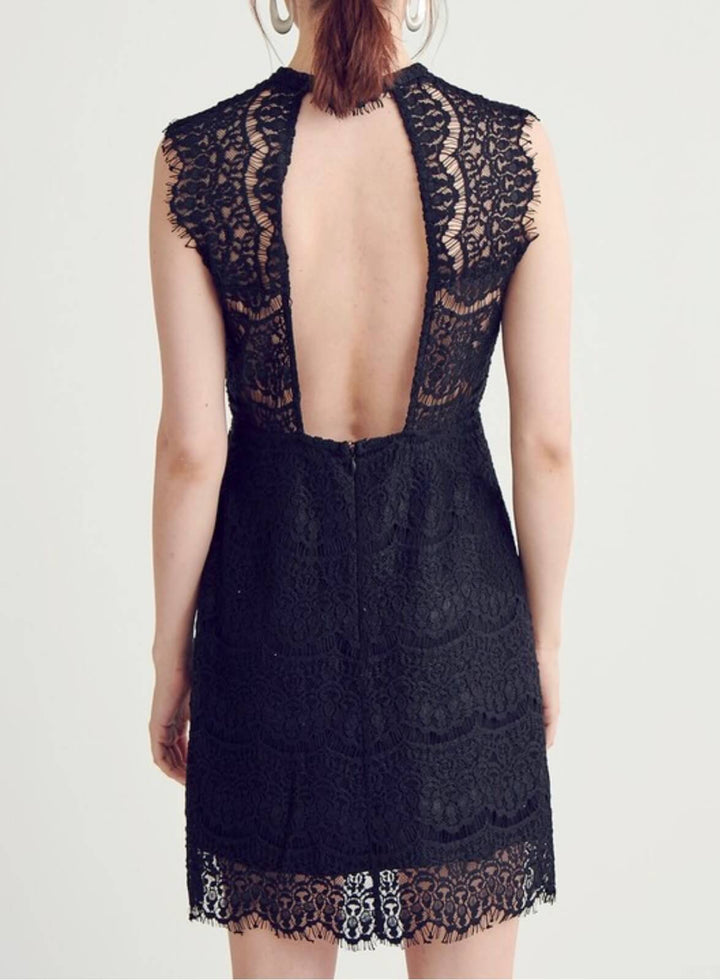 Open Back Mock Neck Lace Dress - More Colors