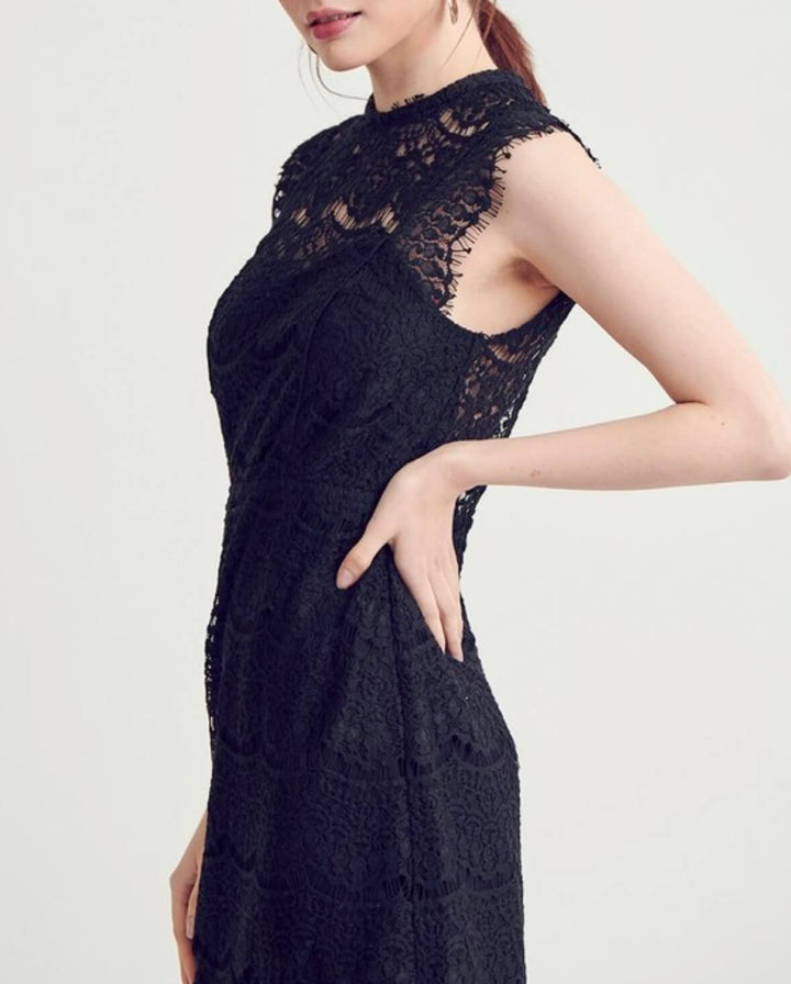 Open Back Mock Neck Lace Dress - More Colors