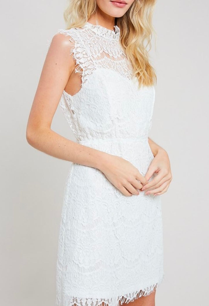 Open Back Mock Neck Lace Dress - More Colors