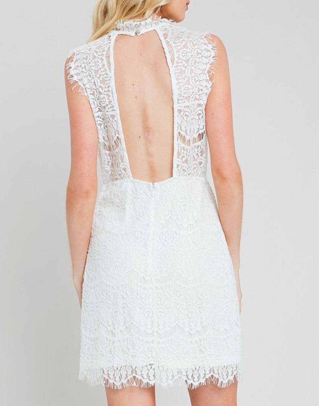 Open Back Mock Neck Lace Dress - More Colors