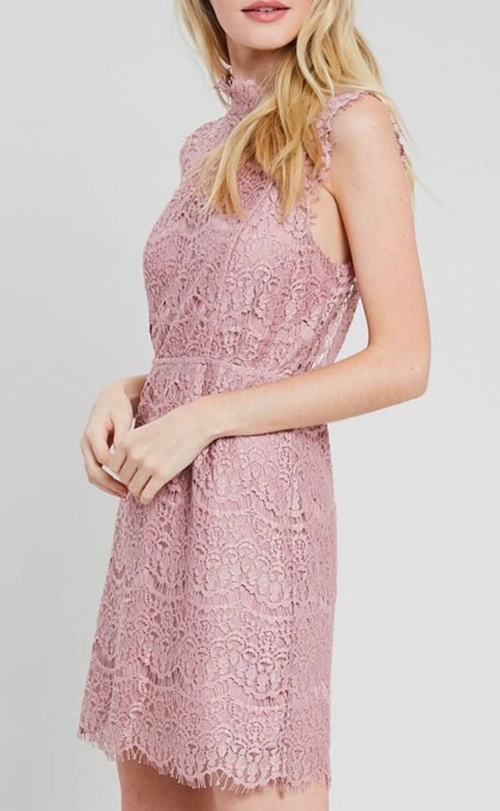 Open Back Mock Neck Lace Dress - More Colors