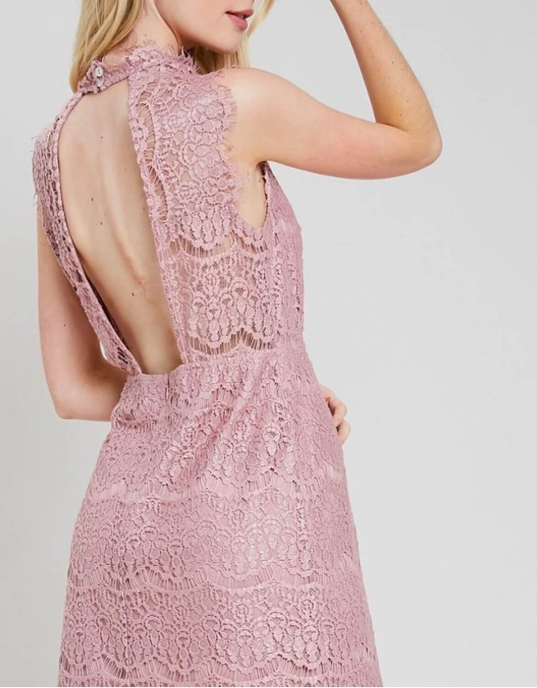 Open Back Mock Neck Lace Dress - More Colors