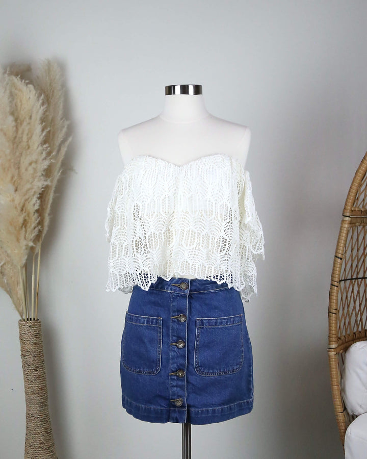 off the shoulder - boho - bohemian - princess - crochet top - strapless - ivory