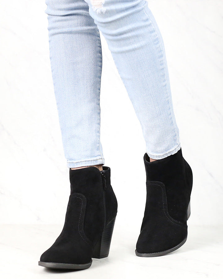 One More Time Suede Ankle Bootie in Black