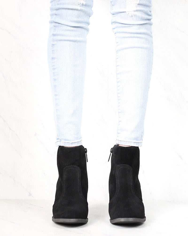 One More Time Suede Ankle Bootie in Black