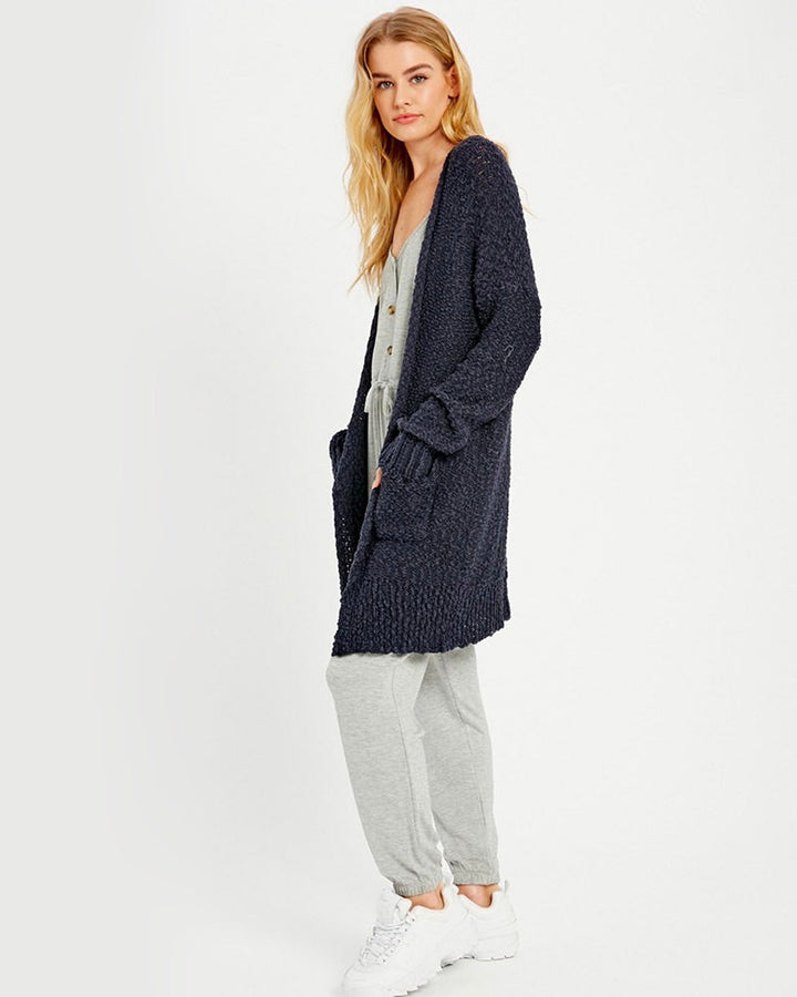 Open Front Longline Cardigan in Navy