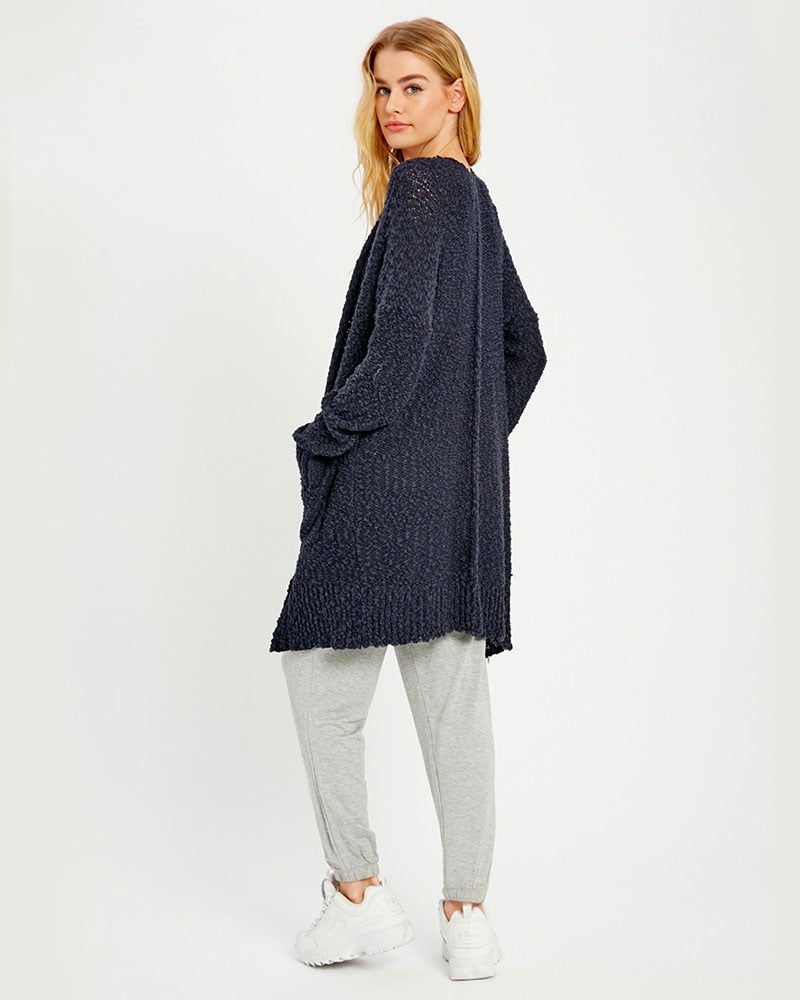 Open Front Longline Cardigan in Navy