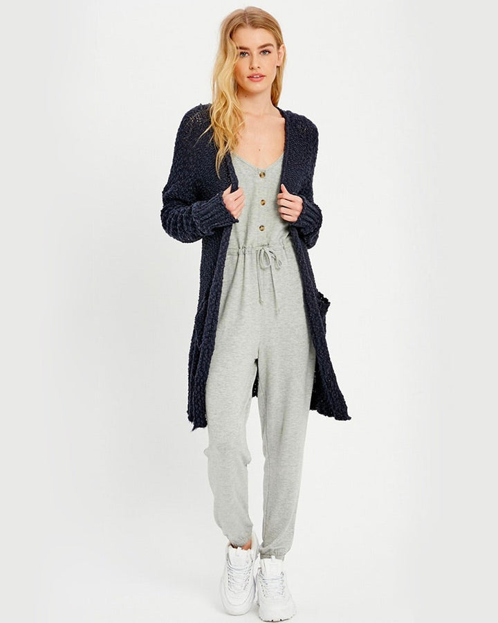 Open Front Longline Cardigan in Navy
