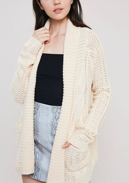 Open Front Cable Knit Sweater Cardigan - More Colors