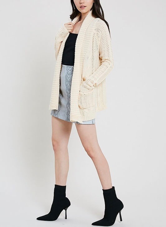 Open Front Cable Knit Sweater Cardigan - More Colors