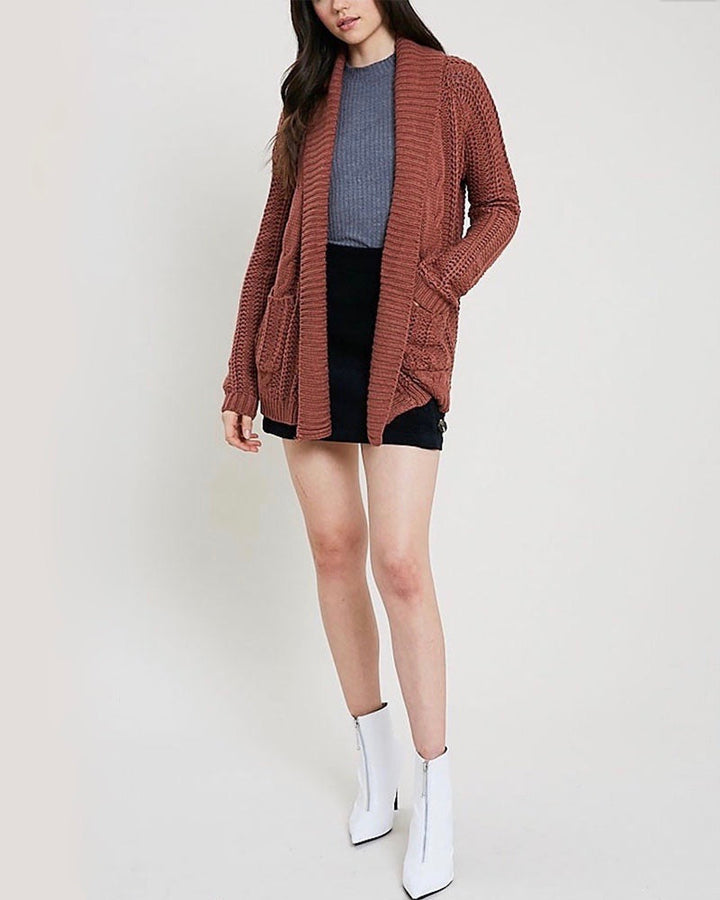 Open Front Cable Knit Sweater Cardigan - More Colors