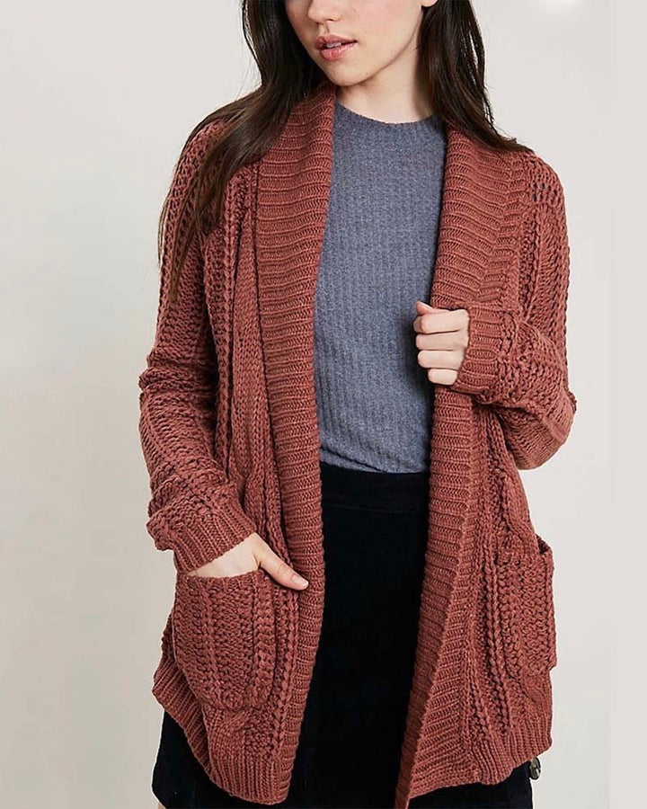 Open Front Cable Knit Sweater Cardigan - More Colors