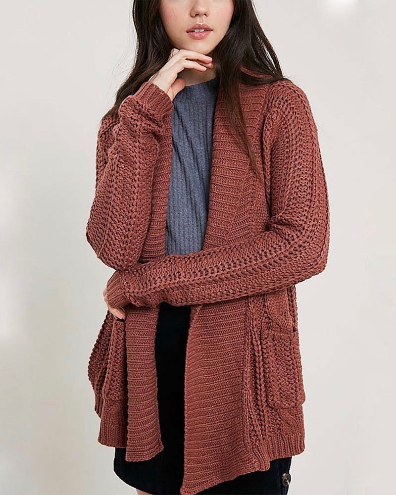 Open Front Cable Knit Sweater Cardigan - More Colors
