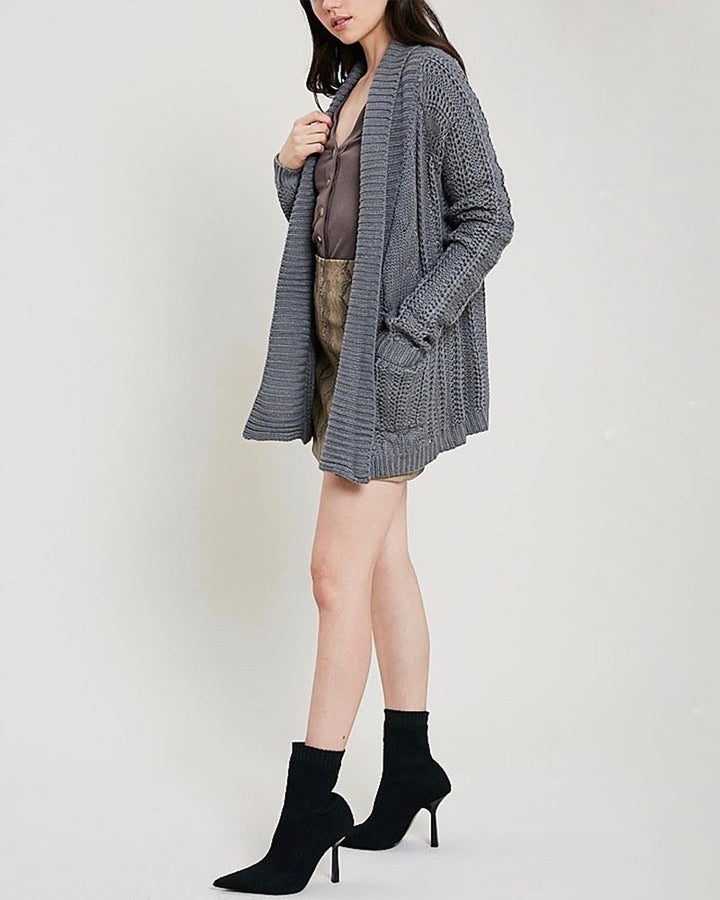 Open Front Cable Knit Sweater Cardigan - More Colors