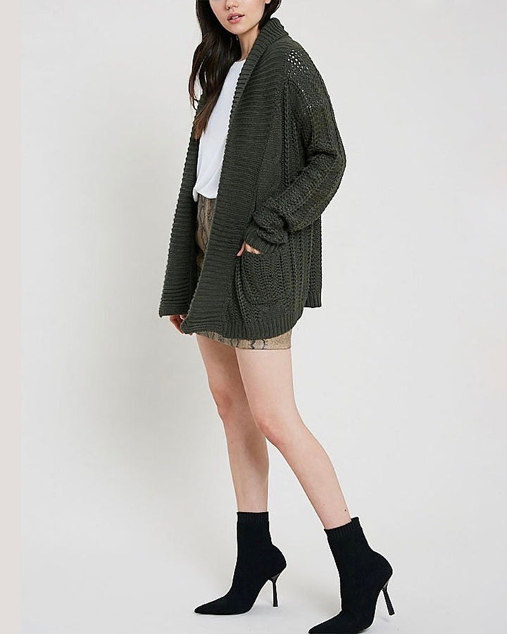 Open Front Cable Knit Sweater Cardigan - More Colors