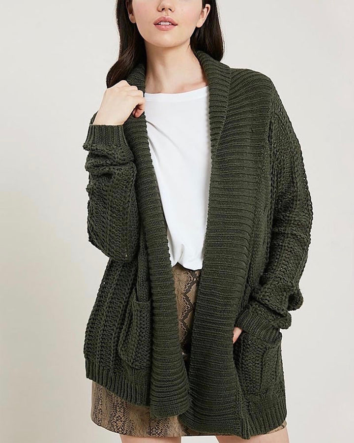 Open Front Cable Knit Sweater Cardigan - More Colors