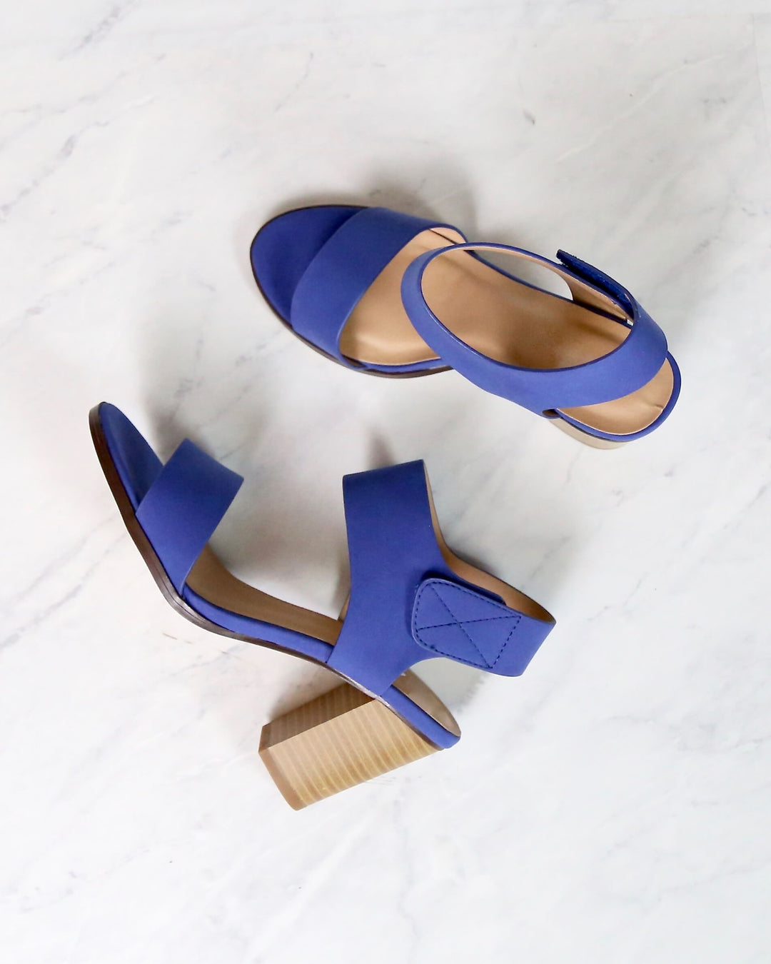 Open Toe Chunky Block Heel Ankle Strap Sandals in cobalt blue