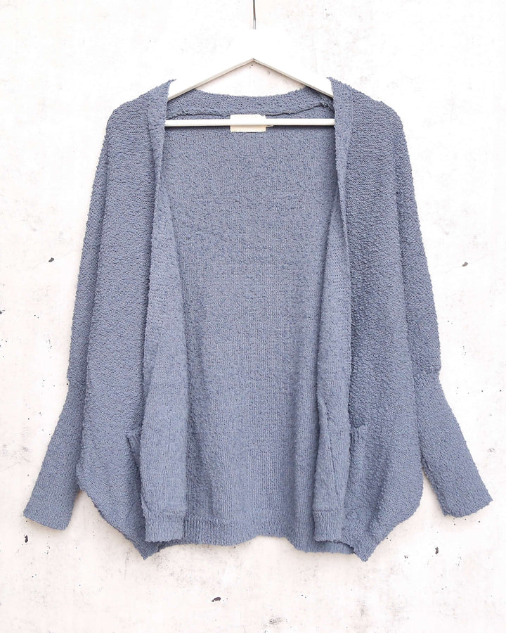 Open Fuzzy Cardigan with Pockets in Blue