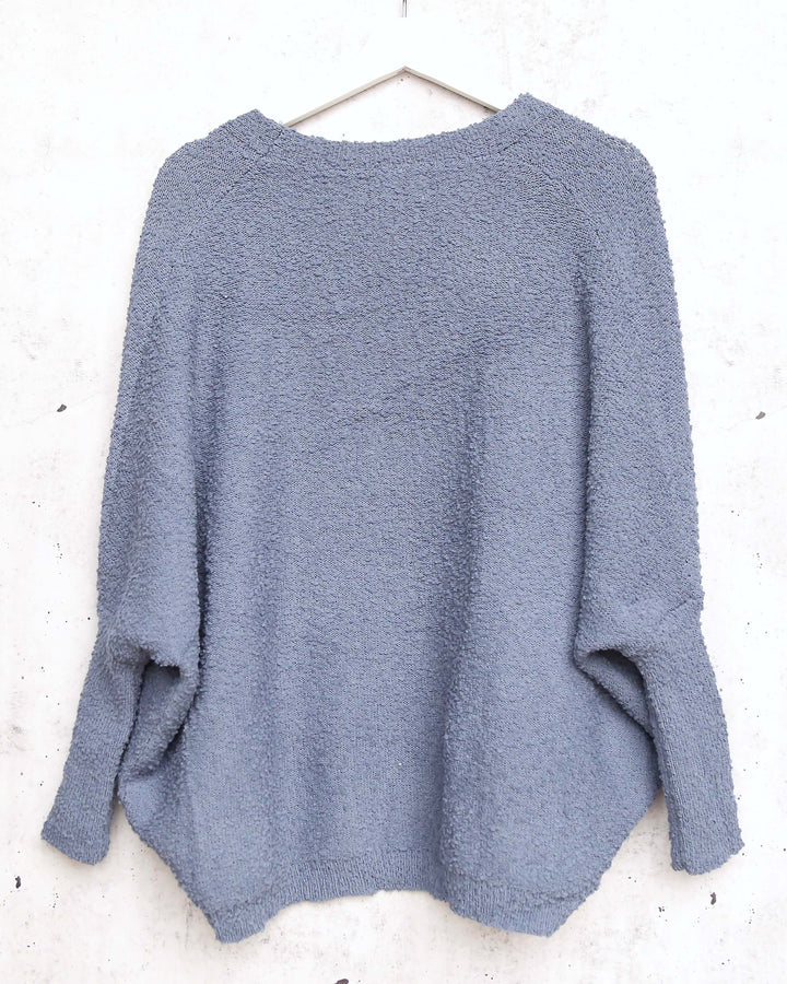 Open Fuzzy Cardigan with Pockets in Blue