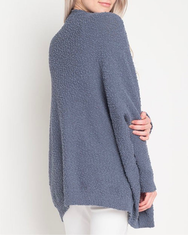 Open Fuzzy Cardigan with Pockets in Blue