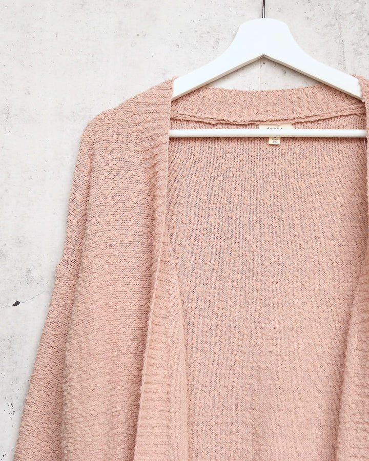 Open Fuzzy Cardigan with Pockets in Dusty Pink